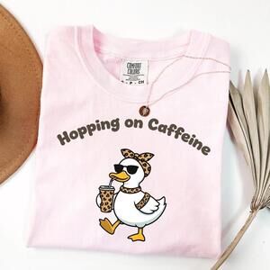 S Easter Goose Tshirt, Hopping On Caffeine Tee, Leopard Coffee Goose